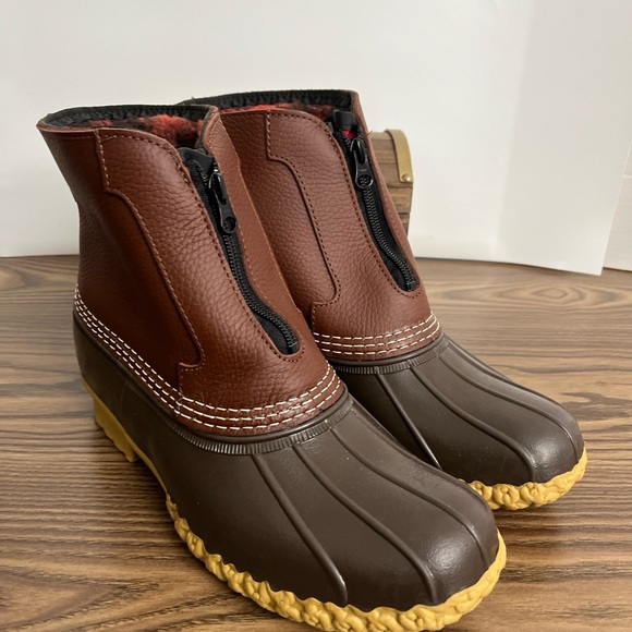 LL Bean Brown Leather 7" Front Zip Fleece Lined Insulated Duck Boots Women sz 9 - Picture 9 of 12